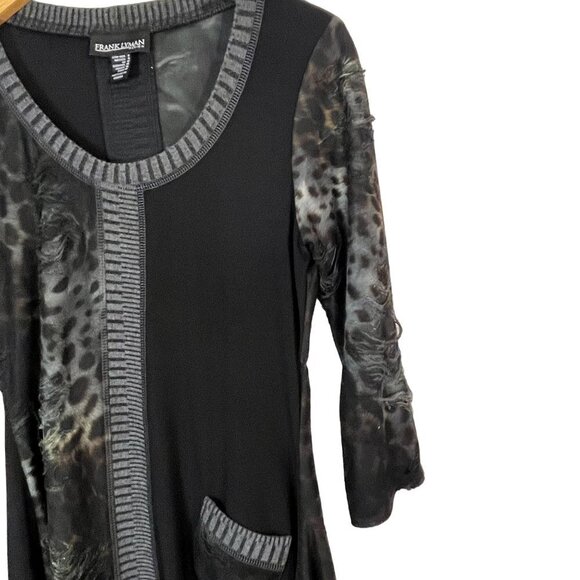 Frank Lyman Tunic Animal Print Black 3/4 Sleeve Distressed Wearable Art Size‎ 8 - Picture 2 of 10